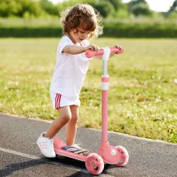 Patinete Infantil Patinete con 3 Ruedas Luces LED Altura Ajustable Carga 25 kg 52x29x63-76 cm Rosa - Ogal.Es