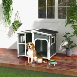 Casa para Perros Pequeños con Techo Abatible Frontal de Acrílico y Fondo Extraíble 101x66,5x70,5 cm Gris Oscuro - Ogal.Es