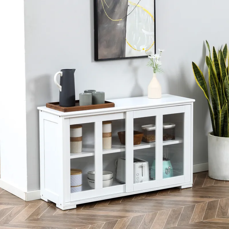 Aparador de Cocina Moderno Mueble Auxiliar con 2 Puertas Corredizas de Vidrio y Estante Ajustable 107x33x62,5 cm... - Ogal.Es