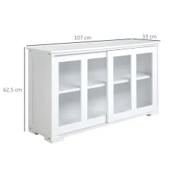 Aparador de Cocina Moderno Mueble Auxiliar con 2 Puertas Corredizas de Vidrio y Estante Ajustable 107x33x62,5 cm... - Ogal.Es