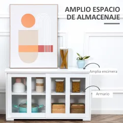 Aparador de Cocina Moderno Mueble Auxiliar con 2 Puertas Corredizas de Vidrio y Estante Ajustable 107x33x62,5 cm... - Ogal.Es