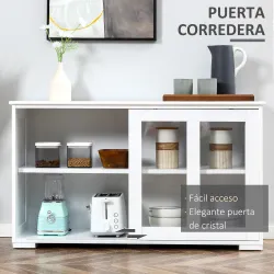 Aparador de Cocina Moderno Mueble Auxiliar con 2 Puertas Corredizas de Vidrio y Estante Ajustable 107x33x62,5 cm... - Ogal.Es