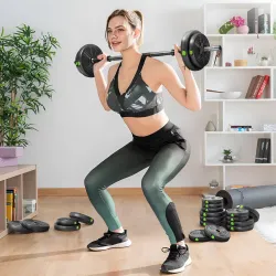 Kit de Mancuernas 30kg 4 en 1 con Barra de Pesas Mango Antideslizante para Entrenamiento de Fuerza Negro Verde - Ogal.Es