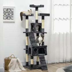Árbol para Gatos Torre para Gatos con Nidos Escaleras Juguetes Colgantes y Postes de Sisal 49x49x173 cm Gris Oscuro - Ogal.Es