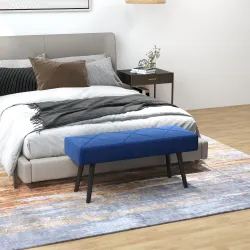 Taburete Pie de Cama Multifuncional con Pies de Acero y Asiento Acolchado para Entrada Pasillo 100x36x45 cm Azul... - Ogal.Es