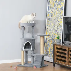Árbol para Gatos de 5 Niveles Torre para Gatos con Plataformas Nido Postes de Yute Escalera y Bola Colgante Gris - Ogal.Es