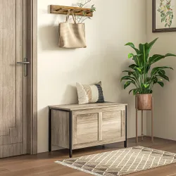 Baúl de Almacenaje para Dormitorio 95 L con Tapa Banco de Almacenaje con Bisagra de Seguridad 80x40x50 cm Grisáceo - Ogal.Es
