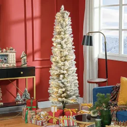 Árbol de Navidad Artificial Nevado 180 cm con 150 Luces LED 329 Ramas y Patas de Metal para Salón Verde y Blanco - Ogal.Es