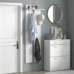 Perchero para Recibidor de Pared con 8 Ganchos y Estante para Entrada Pasillo 55x21,3x170 cm Blanco - Ogal.Es
