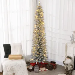 Árbol de Navidad Artificial Nevado 210 cm con 180 Luces LED 405 Ramas y Patas de Metal para Salón Verde y Blanco - Ogal.Es