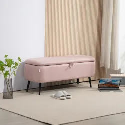 Banco de Almacenamiento con Tapa Abatible y Patas de Acero para Dormitorio Salón Entrada 101x38,5x44,5cm Rosa - Ogal.Es