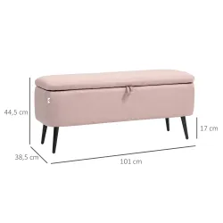 Banco de Almacenamiento con Tapa Abatible y Patas de Acero para Dormitorio Salón Entrada 101x38,5x44,5cm Rosa - Ogal.Es