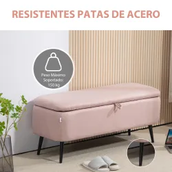 Banco de Almacenamiento con Tapa Abatible y Patas de Acero para Dormitorio Salón Entrada 101x38,5x44,5cm Rosa - Ogal.Es