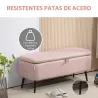 Banco de Almacenamiento con Tapa Abatible y Patas de Acero para Dormitorio Salón Entrada 101x38,5x44,5cm Rosa - Ogal.Es
