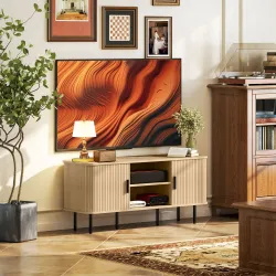Mesa de TV con 2 Puertas Correderas Tipo Persiana 2 Estantes Abiertos para Televisores de 55 Pulgadas 120x40x55 ... - Ogal.Es