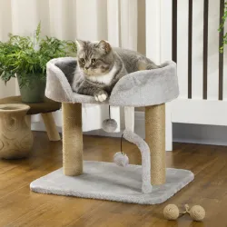 Árbol Rascador para Gatos Pequeños Altura 42 cm con Nido Bolas Colgantes y Postes de Sisal 48x38x42 cm Gris Claro - Ogal.Es