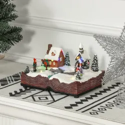 Pueblo Navideño Escena Navideña con Luces y Música Patinadores Giratorios Decoración de Navidad 23x18x15 cm Mult... - Ogal.Es