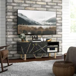Mesa de TV con 2 Puertas Estante Ajustable y Efecto Mármol Mueble de TV para Salón para Televisores de 50 Pulgad... - Ogal.Es