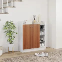 Armario Zapatero Moderno con 2 Puertas Estantes Ajustables para 12 Pares de Zapatos para Pasillo 83x30x90 cm Nat... - Ogal.Es