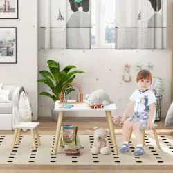 Mesa Infantil con Sillas Respaldos con Orejas de Conejo Mesa Infantil para Guardería Sala de Juegos Blanco - Ogal.Es