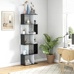 Estantería en Forma de S Alta con 5 Estantes Diseño Moderno para Salón Oficina 60x24x184,5cm Blanco y Negro - Ogal.Es
