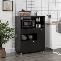 Mueble para Microondas con Cajón Estantes 3 Puertas 3 Compartimientos Diseño Anti-vuelco para Comedor 90x40x120 ... - Ogal.Es