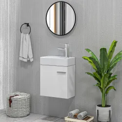Mueble de Baño con Lavabo de Pared con Puerta con Cierre Suave y Armario 40x23x50 cm Blanco Brillante - Ogal.Es