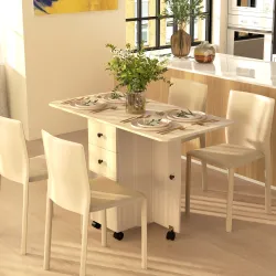Mesa Plegable con Ruedas y Alas Abatibles Mesa Auxiliar Multifuncional con Almacenaje 120x60x76,5 cm Natural - Ogal.Es