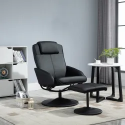Sillón Reclinable con Reposapiés con Tapizado en PU y Estructura de Acero Carga 120 kg Negro - Ogal.Es