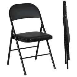 Juego de 2 Sillas Abatibles con Respaldo y Estructura de Acero para Oficina Estudio 45x46x78 cm Negro - Ogal.Es
