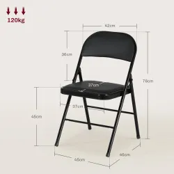 Juego de 2 Sillas Abatibles con Respaldo y Estructura de Acero para Oficina Estudio 45x46x78 cm Negro - Ogal.Es