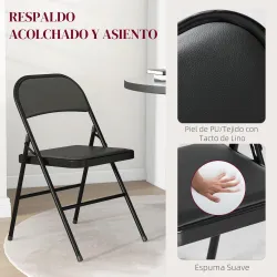Juego de 2 Sillas Abatibles con Respaldo y Estructura de Acero para Oficina Estudio 45x46x78 cm Negro - Ogal.Es