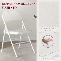 Juego de 2 Sillas Abatibles con Respaldo y Estructura de Acero para Oficina Estudio 45x46x78 cm Blanco - Ogal.Es