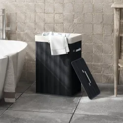 Cesto para la Ropa Sucia Plegable con Tapa Cubo para la Colada Rectangular con Asas 40x30x60 cm Negro - Ogal.Es