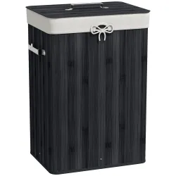 Cesto para la Ropa Sucia Plegable con Tapa Cubo para la Colada Rectangular con Asas 40x30x60 cm Negro - Ogal.Es