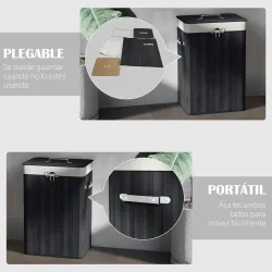 Cesto para la Ropa Sucia Plegable con Tapa Cubo para la Colada Rectangular con Asas 40x30x60 cm Negro - Ogal.Es