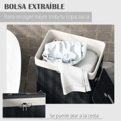 Cesto para la Ropa Sucia Plegable con Tapa Cubo para la Colada Rectangular con Asas 40x30x60 cm Negro - Ogal.Es