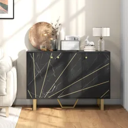 Aparador de Salón con 2 Armarios y Estante Interior Ajustable Buffet acabado Efecto Mármol 107x35x75 cm Negro y ... - Ogal.Es