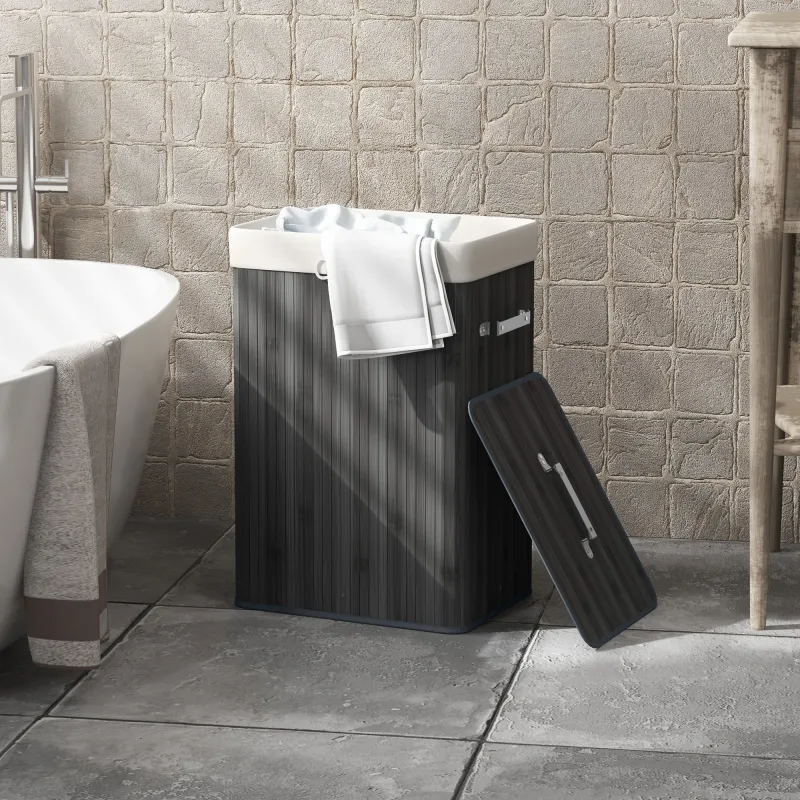 Cesto para la Ropa Sucia Plegable con Tapa Cubo para la Colada Rectangular con Asas 40x30x60 cm Gris Oscuro - Ogal.Es