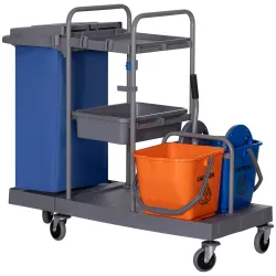 Carro de Limpieza con Bolsa de Basura Cubos de Fregar de 18L Escurridor de Prensa Estantes 111x63,3x103 cm Multi... - Ogal.Es