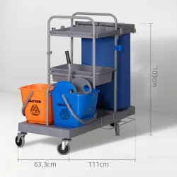 Carro de Limpieza con Bolsa de Basura Cubos de Fregar de 18L Escurridor de Prensa Estantes 111x63,3x103 cm Multi... - Ogal.Es