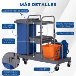 Carro de Limpieza con Bolsa de Basura Cubos de Fregar de 18L Escurridor de Prensa Estantes 111x63,3x103 cm Multi... - Ogal.Es