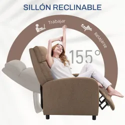Sillón Reclinable Manual Sofá Individual con Reclinación hasta 155º Carga 150 kg Marrón - Ogal.Es