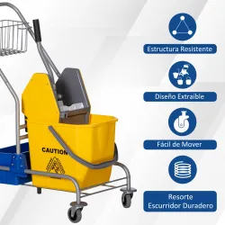 Carro de Limpieza con Cubos de Fregona de 25L Escurridor Cubeta y Estantes para Hotel Oficina 72x49,5x95 cm Amar... - Ogal.Es