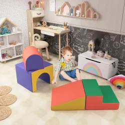 Juego de 4 Bloques Psicomotricidad para Niños de 1-3 Años Tapizado en PU 150x50x39 cm Multicolor - Ogal.Es