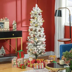 Árbol de Navidad Artificial Nevado 150 cm con 120 Luces LED 263 Ramas y Patas de Metal para Salón Verde y Blanco - Ogal.Es