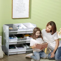 Organizador de Juguetes con 9 Cajas de Tela no Tejida Extraíbles para Dormitorio Guardería 63x30x60 cm Gris - Ogal.Es