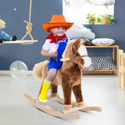 Caballo de Juguete para Niños de +3 Años con Asas Marco de Metal y Base de Madera Carga 40 kg 74x33x62 cm Marrón - Ogal.Es