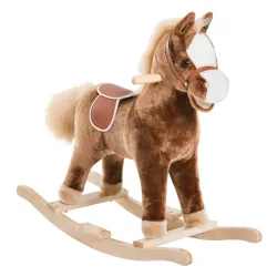 Caballo de Juguete para Niños de +3 Años con Asas Marco de Metal y Base de Madera Carga 40 kg 74x33x62 cm Marrón - Ogal.Es