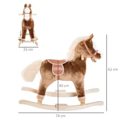 Caballo de Juguete para Niños de +3 Años con Asas Marco de Metal y Base de Madera Carga 40 kg 74x33x62 cm Marrón - Ogal.Es